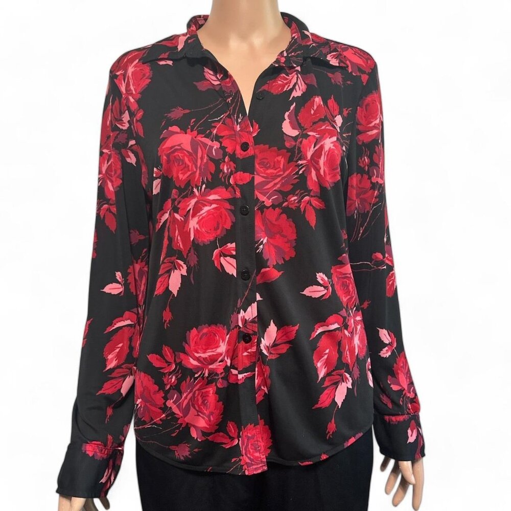 Express women's black and pink / red floral blouse size L